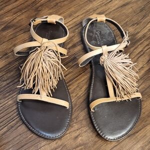 Garnet Hill Fringe Flat Sandals Size 9